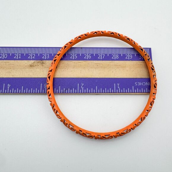 Vintage Orange Pink Enamel (2) Bangle Bracelets Cut-Out Design Retro Stackable - Picture 8 of 8